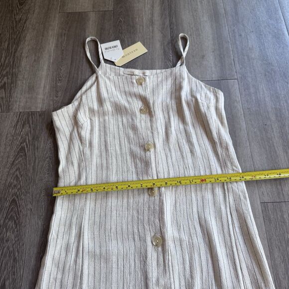 NWT Monteau Mini Dress Small Cream Pinstripe Button Linen Blend Preppy Cottage - Picture 6 of 9